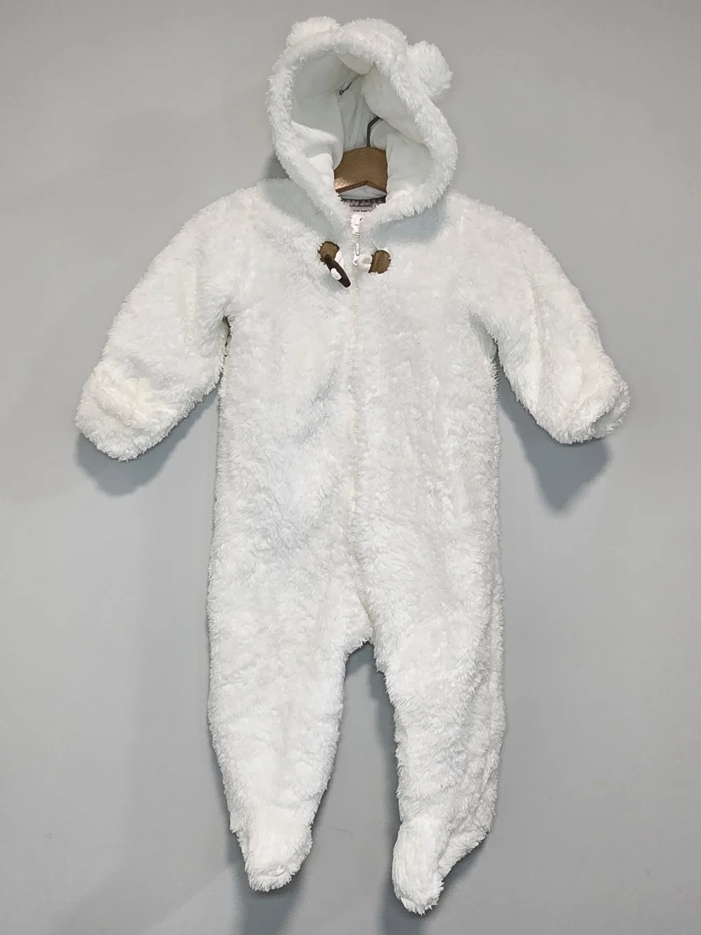 Carter's Plush White Sherpa Hooded Baby One-Piece Warm Footed Suit 9M